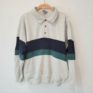 Vintage Windridge Mens Pullover Sweatshirt M Gray Colorblock Half Button Collar